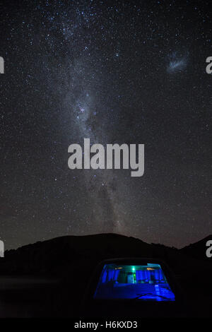 Cielo notturno in fattoria francese, Christchurch, Nuova Zelanda Foto Stock