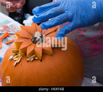 La cura di zucca- la parte superiore si stacca Foto Stock