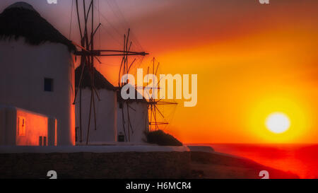 Mykonos è un isola greca, parte delle Cicladi, giacente tra Tinos, Syros, Paros e Naxos. Mykonos' nickname è Foto Stock