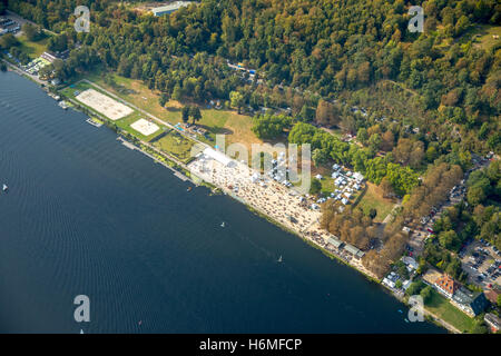 Fotografia aerea, gli ultimi giorni caldi in Seaside Beach Baldeney, cibo, zona della Ruhr, Renania settentrionale-Vestfalia, Germania, Europa DE Foto Stock