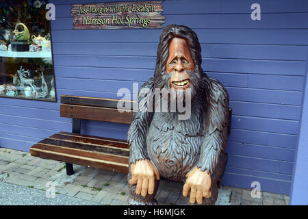 Una statua di una creatura conosciuta come Bigfoot o Sasquatch nel deserto città di Harrison Hot Springs, British Columbia, Canada. Foto Stock