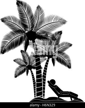 Persona sdraio sulla spiaggia con palme illustrazione vettoriale Illustrazione Vettoriale