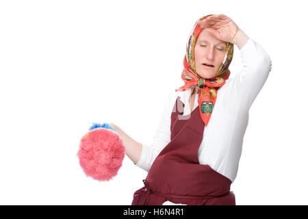 Donna casalinga fazzoletto di polvere pulire un piumino donna blue ridere  risate Foto stock - Alamy