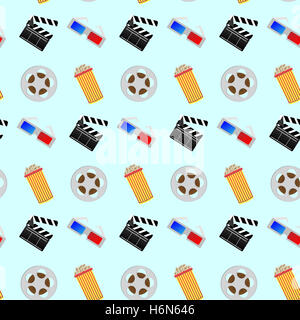Cinema seamless pattern. Film, popcorn e la striscia del film, illustrazione vettoriale Foto Stock