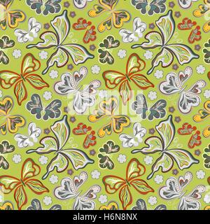 Seamless sfondo floreale con farfalle. Estate bella configurazione astratta. Illustrazione Vettoriale