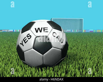 Il calcio con iscrizione yes we can Foto Stock