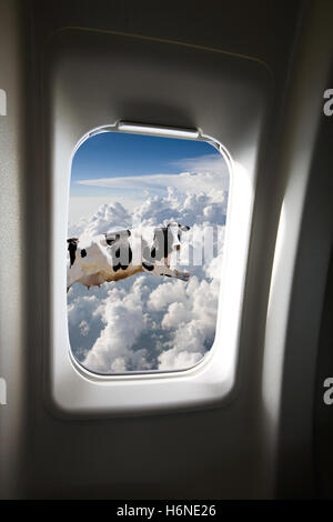 Viaggio Volo la scienza di trasporto del traffico oblò finestra abbaino riquadro interno cloud look sguardo vedi vista guardando Foto Stock