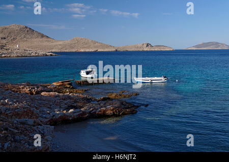 Ftenaghia Beach, Chalki isola vicino a RODI, DODECANNESO isole, Grecia. Foto Stock