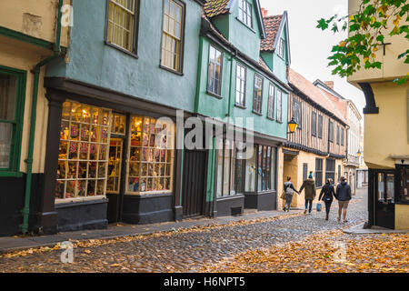 Norwich Elm Hill, vista della zona di Elm Hill nello storico quartiere medievale della città di Norwich, Inghilterra, Regno Unito. Foto Stock