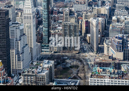 Vista del Madison Square Park & il Flatiron Building Foto Stock
