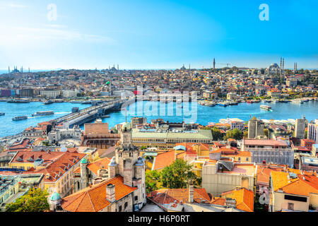 Sultanahmet skyline dalla Torre di Galata, Istanbul. La Turchia. Foto Stock