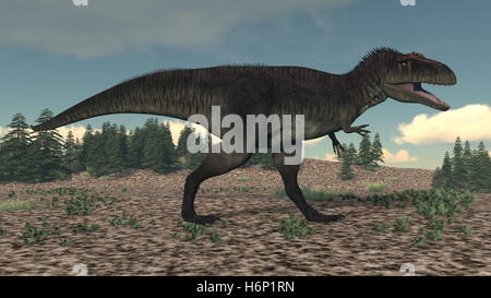 Tyrannotitan a piedi nel deserto di giorno - 3D render Foto Stock