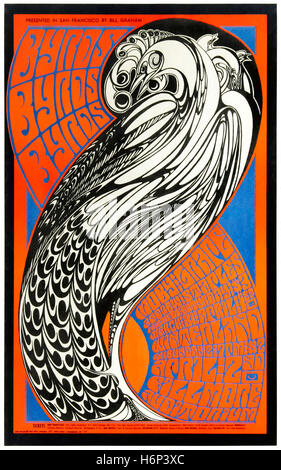 Psichedelia poster per i Byrds 1967 concerto al Fillmore Auditorium di San Francisco, Stati Uniti d'America disegnato da Wes Wilson. Foto Stock