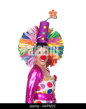 Funny Girl clown isolati su sfondo bianco Foto Stock