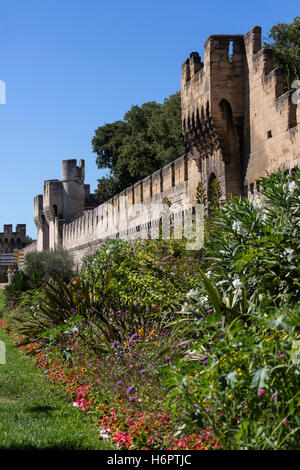 Mura medievali della città di Avignone nel dipartimento di Vaucluse sulla riva sinistra del Rodano in Francia Foto Stock