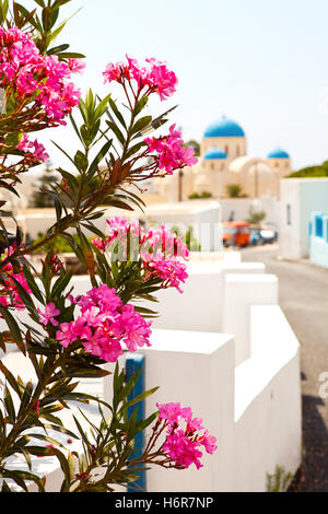 Blue Tower bella beauteously nizza dettagli di viaggio religione chiesa casa vacanze vacanze vacanze di piante e fiori in Grecia Foto Stock