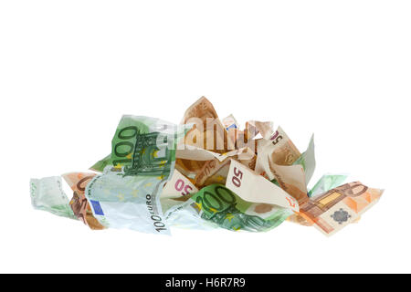 Crumpled banconote in euro Foto Stock