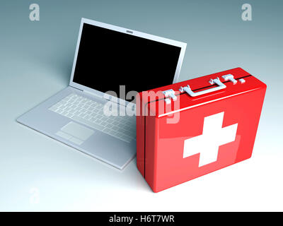 Laptop computer notebook computer tastiera PC service isolato medicalmente medical grafica hardware tecnica cross rotto Foto Stock