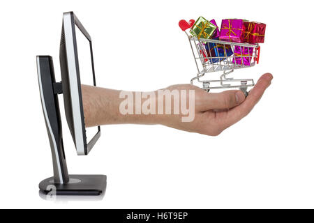 Presente, isolato, basket, monitor, rapporti aziendali, trattare, business Foto Stock