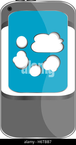 Telefono cellulare con un cielo nuvoloso sullo schermo. Immagine 3D Foto Stock