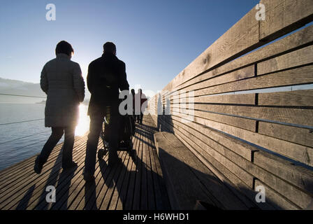 Hurden-Steg passerella sull'Jakobsweg titolo di St James in Rapperswil, Svizzera, Europa Foto Stock