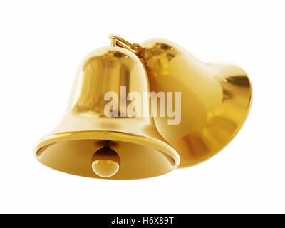 Golden bells isolati su sfondo bianco. 3D'illustrazione. Foto Stock