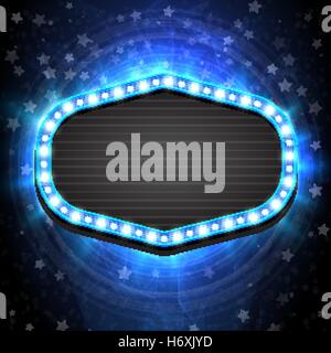 Shining inverno vuoto azzurro retrò telaio leggero modello di pagina di intestazione su sfondo di Natale. Illustrazione vettoriale EPS 10. Illustrazione Vettoriale