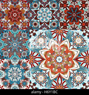 Islamica sfondi damascati insieme colorful, splendida ornamentazione, stile modelli senza giunture, vettore sfondi, floreale carte di avvolgimento, swatch di tessuti per arredamento e design Illustrazione Vettoriale