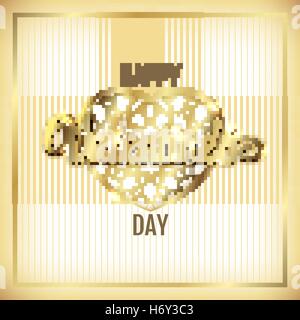 Valentino elegante cornice dorata con cuori e scritte (vector) Illustrazione Vettoriale