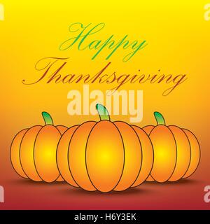 La zucca su sfondo giallo con grafica e testo Happy Card di ringraziamento Illustrazione Vettoriale