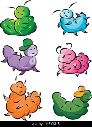 Carino i bruchi e le larve del vettori di illustrazione Illustrazione Vettoriale