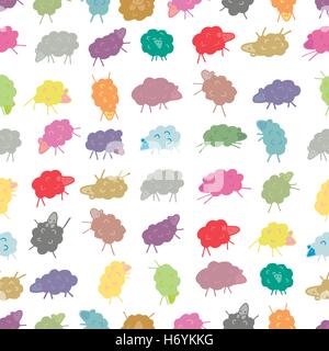 Illustrazione del modello di coloratissimi Cartoon carino ovini Illustrazione Vettoriale