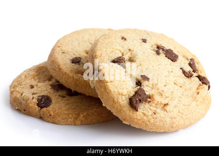 Round chocolate chip di biscotti frollini. Sul bianco. Foto Stock