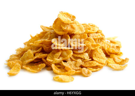 Cumulo di corn flakes isolato su bianco. Foto Stock