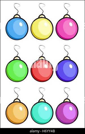 Illustrazione di nove palle di Natale di colori diversi Illustrazione Vettoriale