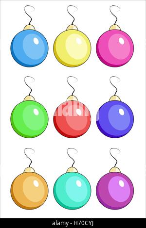 Illustrazione di nove palle di Natale di colori diversi Foto Stock