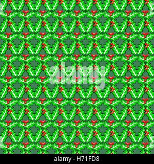 Seamless holly bacche pattern. Vettore tradizionale natale decorazione di piante su sfondo sconfinato. Illustrazione Vettoriale