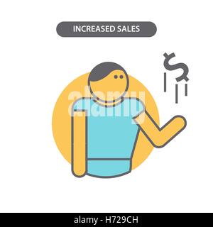Icona linea con design piatto elementi del concetto di business aumento delle vendite. Moderno vettore pittogramma. Illustrazione Vettoriale