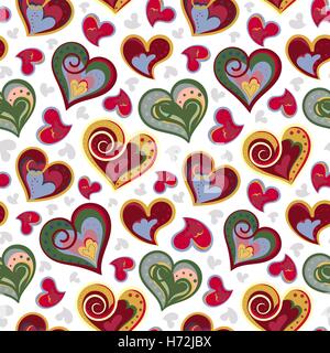 Amore cuori seamless pattern. Carino doodle cuore. Romantico disegnati a mano sullo sfondo. Illustrazione Vettoriale Illustrazione Vettoriale