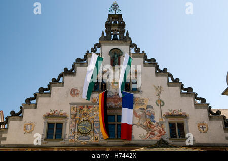 Timpano di il vecchio municipio della città vecchia, Lindau, Lago di Costanza, Bavaria Foto Stock