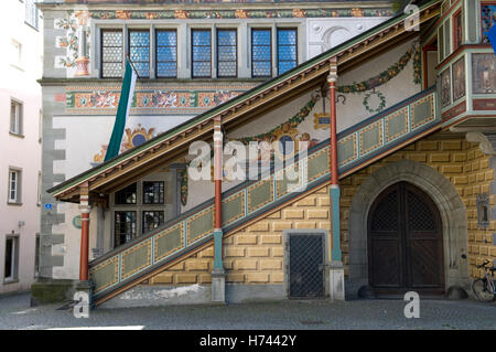 La scala del vecchio municipio della città vecchia, Lindau, Lago di Costanza, Bavaria Foto Stock