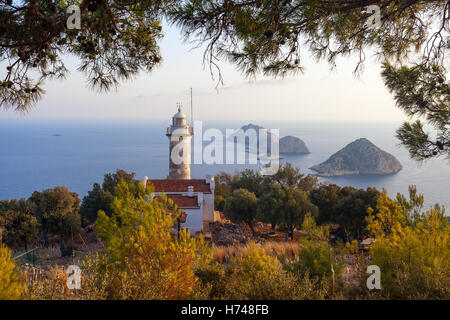 Faro di Capo Gelidonya in tempo di giorno in Adrasan Antalya in Turchia. Foto Stock