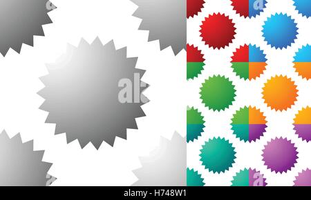 Pattern / set di sfondo con badge, starburst-come le forme. Set di 7 colori Illustrazione Vettoriale