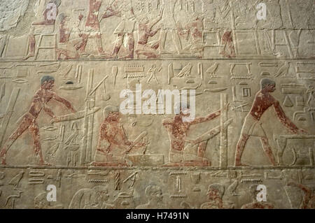 L'Egitto. Saqqara. Mastaba di Ti. Ca. 2400 A.C. V dinastia. Antico Regno. Rilievo raffigurante gli artigiani del legno da taglio. Foto Stock