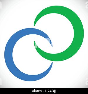 Cerchi di incastro di anelli. Abstract elemento di logo in blu e verde Illustrazione Vettoriale