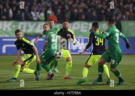 Sofia, Bulgaria - 1 Novembre 2016: Ludogorets contro l'Arsenal giocatori durante le partite di UEFA Champions League football match tra Ludogo Foto Stock