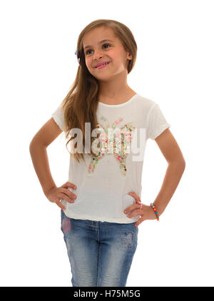 Ritratto di bella ragazza sorridente isolati su sfondo bianco Foto Stock
