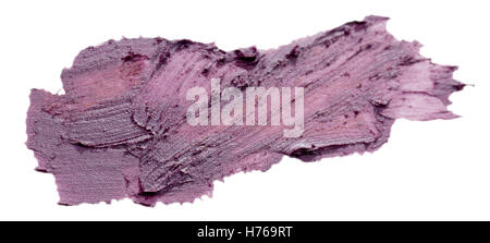 Macchiata viola rossetto isolati su sfondo bianco. Foto Stock