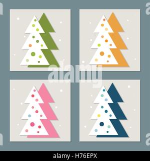 Colorato di alberi di Natale con i fiocchi di neve Illustrazione Vettoriale