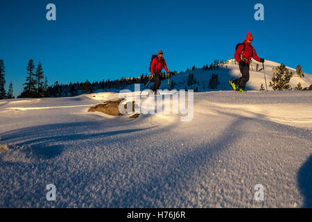 La mattina presto sci sul vertice Donner Foto Stock